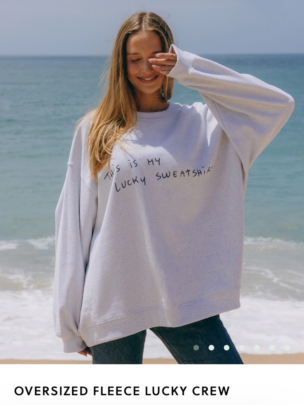 Daily Drills Oversized White 'Lucky' Crew Sweatshirt